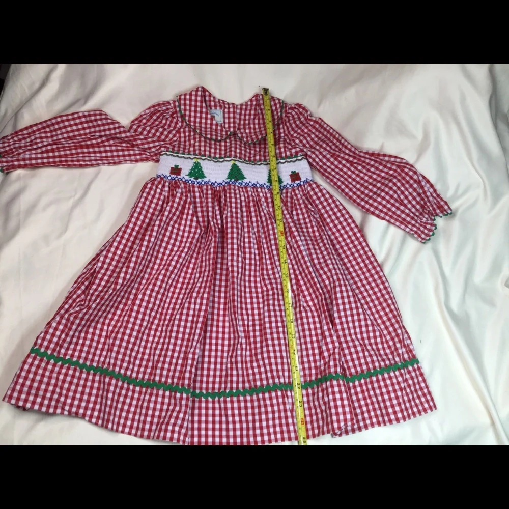 Marmellata Red Check Christmas Tree Smocked Dress